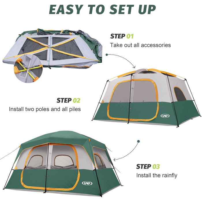 Намет кемпінговий 4-8 осіб Campingzelt водонепроникний, з тентом, зелений 360x270x200 см для кемпінгу, туризму та трекінгу