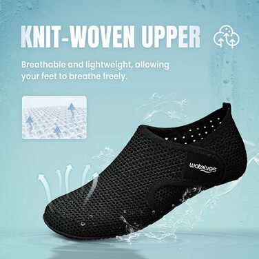 Водні черевики WateLves для плавання та відпочинку: басейн, пляж, дайвінг, серфінг. Чоловічі та жіночі, чорні, 42 EU