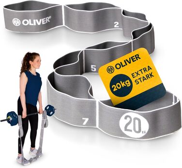 Еластична фітнес-стрічка Oliver Tex-O Maxiband 118 см з 8 петлями, для тренувань, реабілітації, йоги, прана, посилена, різні рівні жорсткості, можна прати