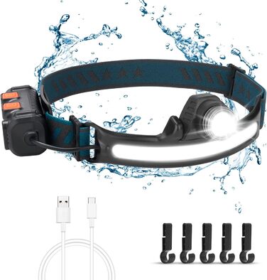 Фронтальний ліхтар Flintronic LED з акумулятором USB, COB, 90° поворотний, Zoom, 3 режими, 800 люмен, IP64, для бігу/велосипеда/риболовлі/кемпінгу (2 x 18650, зелений, 7 режимів, 2000LM)