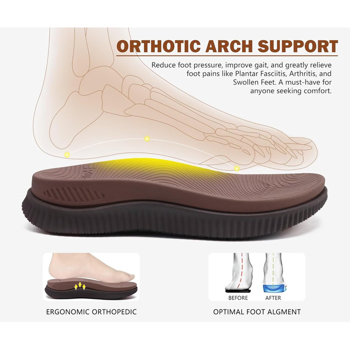 Чоловічі шльопанці KuaiLu для відновлення та ходьби: регульовані ортопедичні шльопанці з товстою підошвою, спортивні, з амортизацією, для чоловіків. Водонепроникні, легкі, м'які, комфортні, з підтримкою склепіння стопи (темно-коричневі, 40 EU)