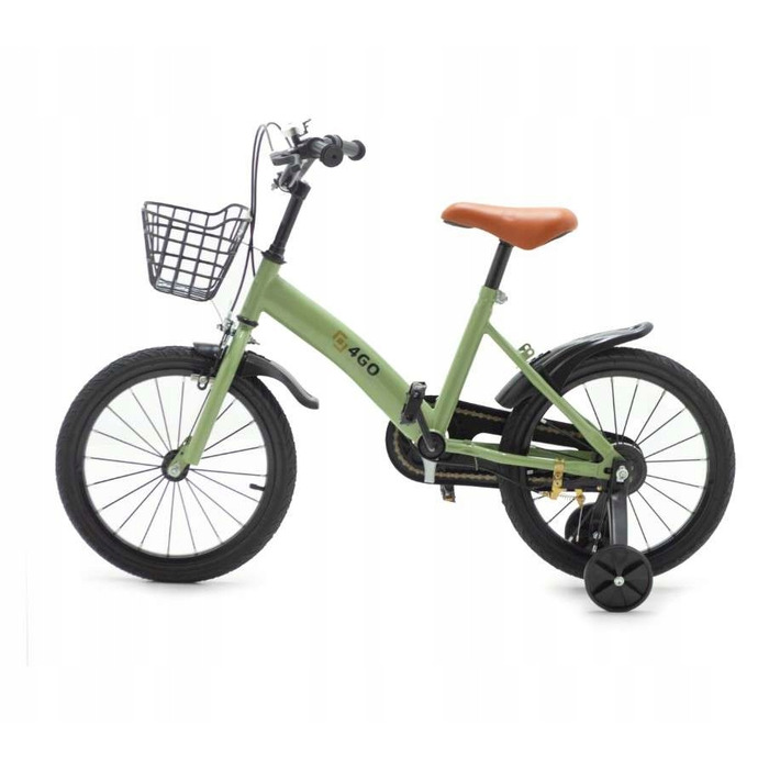 Дитячий велосипед 16 дюймів із бічними колесами та кошиком, колір хакі