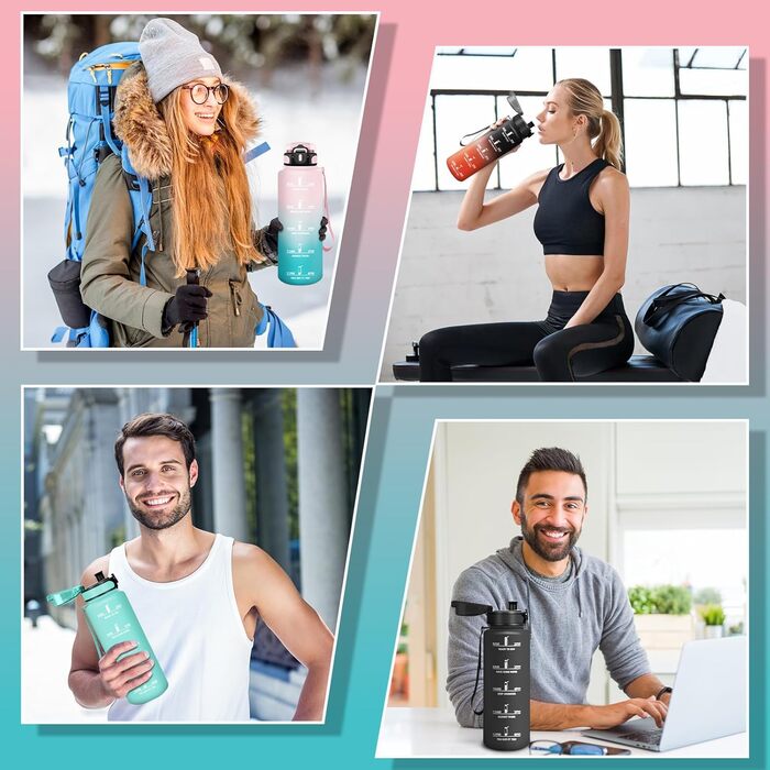 Фляга для води HoneyHolly 1л з фільтром, з маркуванням часу, для спорту, вело, йоги, активного відпочинку (чорний & червоний)