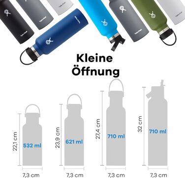 Термобутилка HYDRO FLASK Standard Mouth 621 мл з нержавіючої сталі, ізольована спортивна пляшка з герметичною кришкою Flex та ремінцем, для води, придатна до миття в посудомийній машині, Cascade