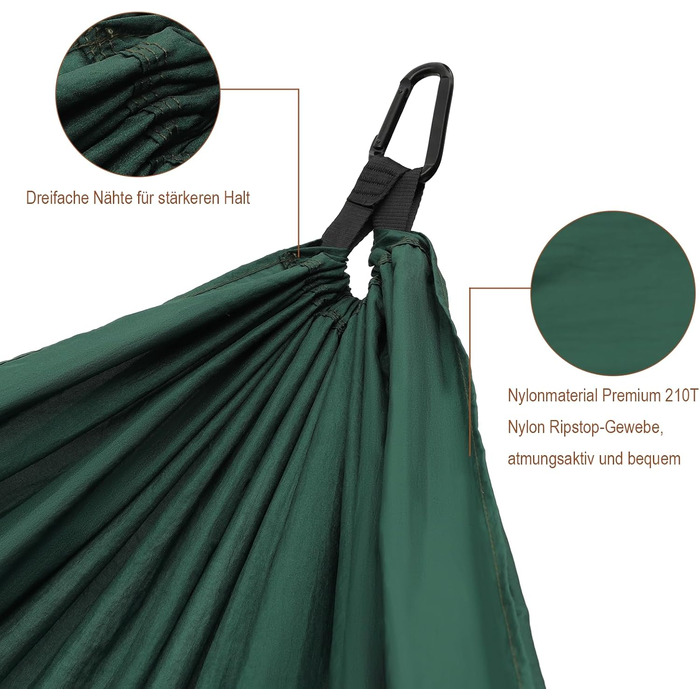 Гамак для кемпінгу на 2 особи, 275x140 см, 300 кг, з сумкою, для саду, балкону, відпочинку на природі (Pfauenblau/Pfauengrün)