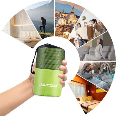 Спальний мішок туристичний, ультралегкий, 2в1, з мікрофібри, для подорожей, зелений