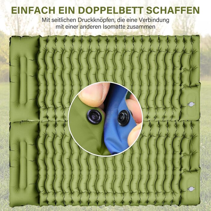 Килимок для кемпінгу Yuzonc Isomatte самонадувний, надувний матрац з насосом-пресом та подушкою, компактний та легкий для відпочинку на природі, зелено-блакитний