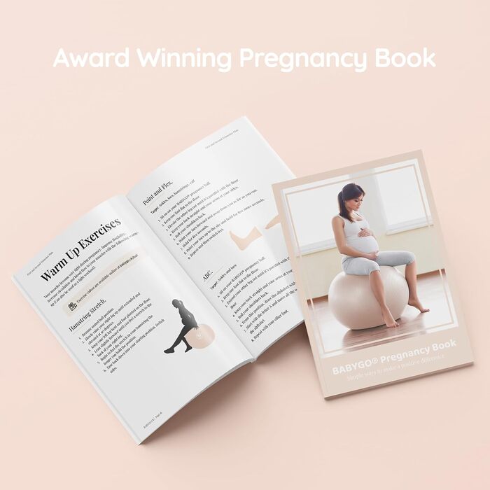 BABYGO Гімнастичний м'яч для вагітних 65 см, антивибуховий, для йоги, фітнесу та офісу, з книгою для вагітності, до 1000 кг, тілесний