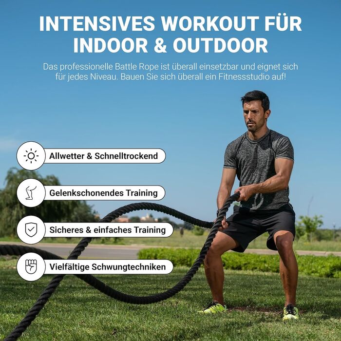 Тренажер Battle Rope MSports Professional Studio Qualität 15 м, 5 см | Серальній тренажер для фітнесу, штанговий тренажер, чорний/червоний