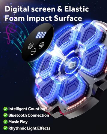 Музична бокс-машина Snawowo для дорослих і дітей з LED підсвіткою, Bluetooth, 9 режимами швидкості, електронний тренажер для боксу з музикою і лічильником ударів