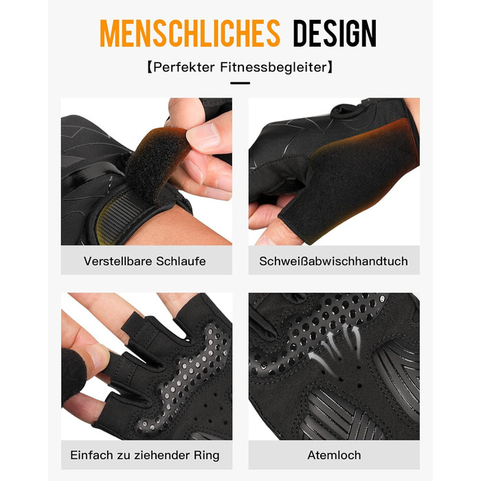 Велосипедні рукавички ATERCEL з відкритими пальцями для чоловіків та жінок - рукавички для MTB, їзди на велосипеді та фітнесу з SBR-подушками, чорний, розмір M