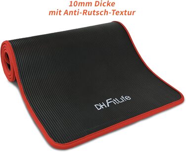 DH FitLife Килимок для фітнесу 183x61x1 см, нековзний, для йоги та тренувань, чорний, підвищена міцність