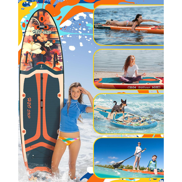 Надувний SUP-борд H2OSUP Stand Up Paddling Board - широка дошка для паділбордингу з преміум аксесуарами, стабільний надувний SUP для будь-якого рівня (зелений)
