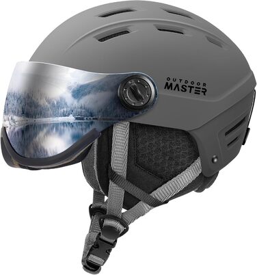 Шолом для сноубордингу та лиж OutdoorMaster з маскою, захисний EPS-піна, 14 вентиляційних отворів, сірий матовий, M