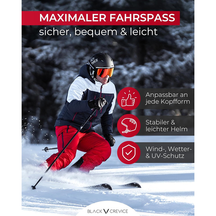 Шолом гірськолижний BLACK CREVICE Gstaad з візором (пілотський стиль) | Полікарбонат, дихаючий, регульований (51-53 см, S/M = 54-57 см)