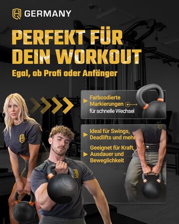 Кетлбел HQ Germany® з порошковим покриттям [2-32кг/Набори] - Набір чавунних кетлбелів преміум-якості з точністю ±2% - Кульова гиря, набір гир, кетл-бел, високоякісні кетлбели з порошковим покриттям (30кг)