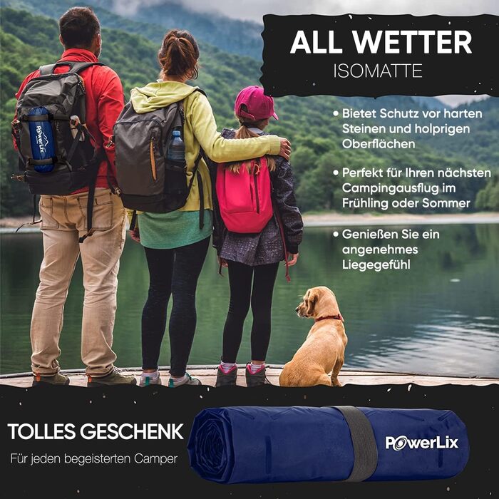 Каремат надувний PowerLix для кемпінгу та відпочинку на природі - Ultralight, компактний, для туризму та подорожей, з сумкою та ремкомплектом, Marineblau (морський синій)