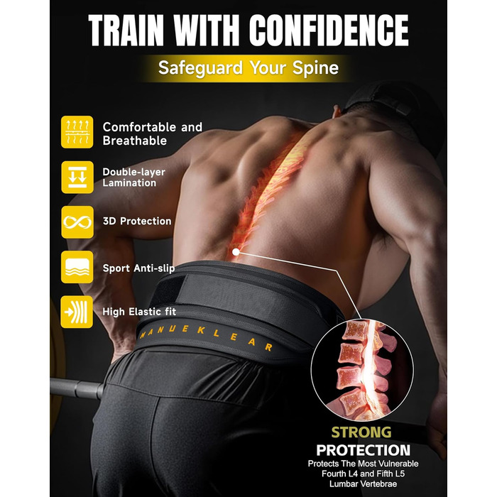 Пояс для важкої атлетики Manueklear 2-в-1 з мотузкою 92 см, подвійний, для пауерліфтингу та фітнесу, з навантаженням, чорний, S (26-29 дюймів)