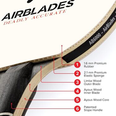 Професійна пінг-понгова ракетка AirBlades з жорстким кейсом | Ракетка для настільного тенісу з ергономічною ручкою | 5 шарів деревини з преміум-гумою та губкою