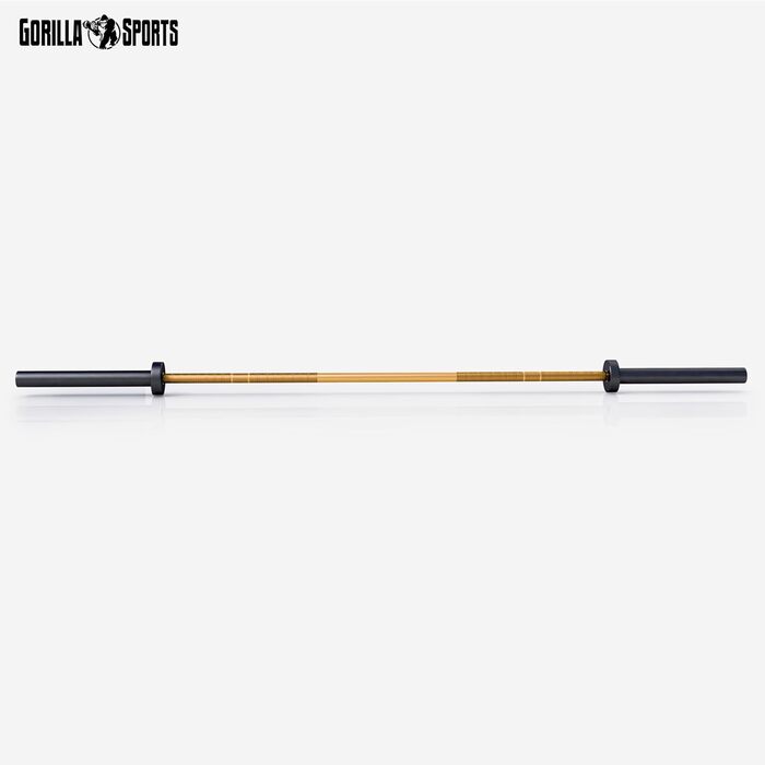 Олімпійський гриф GORILLA SPORTS 220 см, 50 мм, 20 кг, сталь, керамічна основа, чорний/золотий