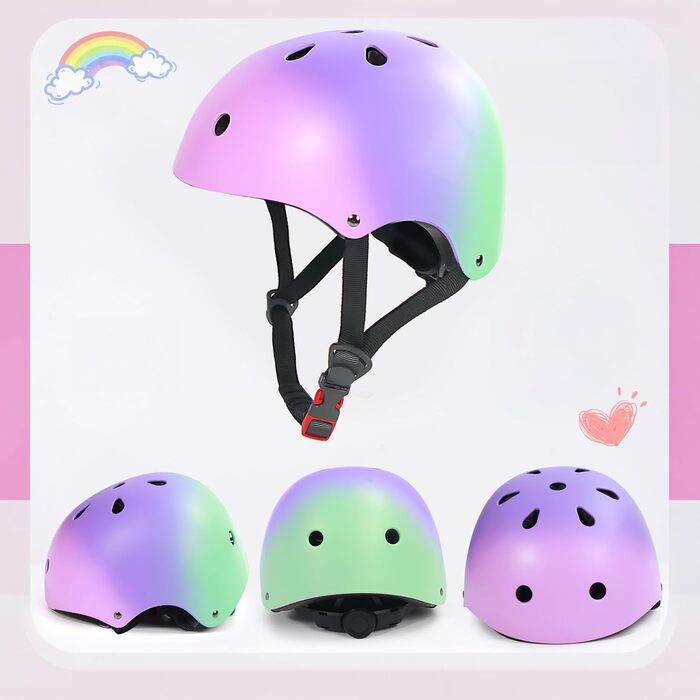 Набір захисту Kinderhelm 7-in-1: шолом, наколінники, налокітники, захист зап'ястя. Рожевий, фіолетовий, зелений