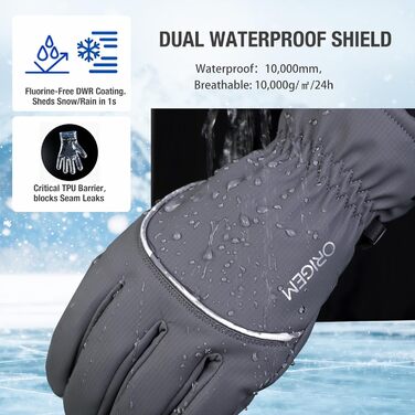 Рукавички зимові для чоловіків та жінок, велосипедні та гірськолижні, 3M Thinsulate, водонепроникні, теплі флісові з підтримкою сенсорного екрану, сірі, розмір L