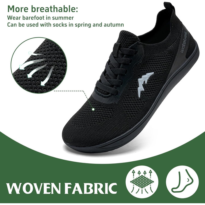 Взуття для ходьби без шкарпеток WateLves: чоловічі та жіночі мінімалістичні трейлранні кросівки, легкі, дихаючі, для фітнесу, 41 EU, чорний