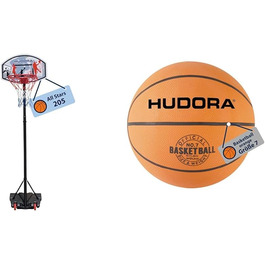 Баскетбольний стійка HUDORA All Stars 205, регульований баскетбольний кошик з підставкою для дітей та підлітків, мобільний вуличний баскетбольний кошик з колесами для саду, комплект: стійка + м'яч