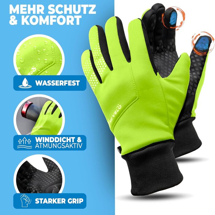 Велосипедні рукавички MIVEO для чоловіків та жінок - водонепроникні з Ergo-Pad, сумісні з сенсорними екранами, зимові та перехідні рукавички, відбивачі, розмір XXL, для осені/весни