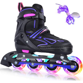 Інлайни BELEEV для дітей, підлітків та дорослих, ролики з регульованим розміром, світлодіодні шнурки та колеса, фіолетовий (EU 38-41)