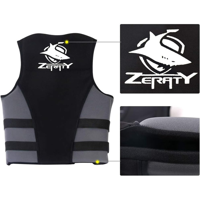 Жилет для плавання Zeraty: чорний, XL - для дорослих, каякінг, веслування, водні види спорту