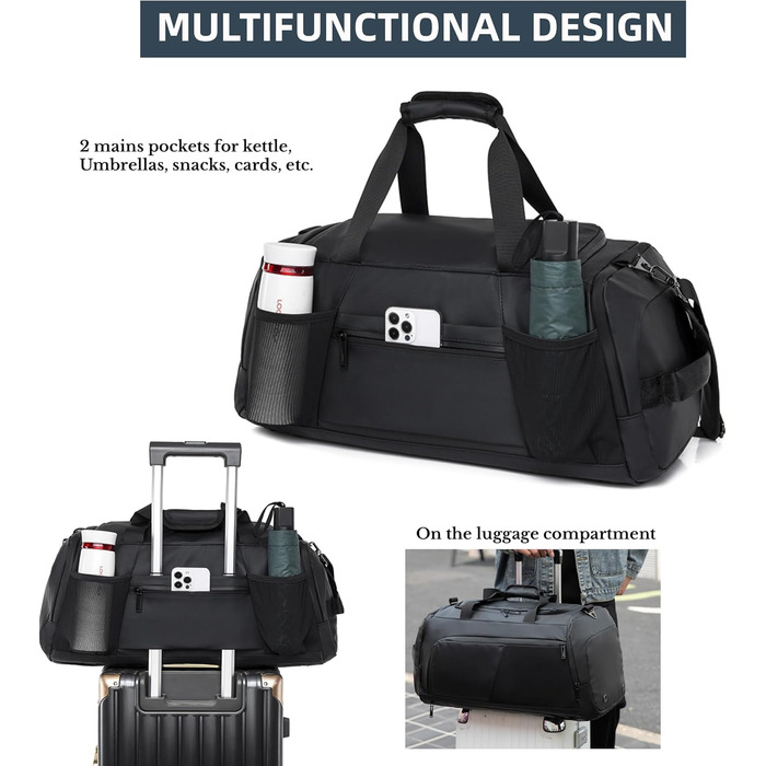 Спортивна сумка 3в1 з відділенням для взуття та мокрих речей – 45L, велика дорожня сумка для фітнесу, подорожей, плавання, сауни та футболу (для чоловіків та жінок)