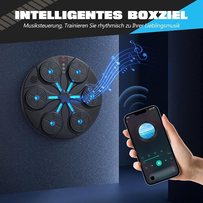 Музична бокс-машина Baoblaze з Bluetooth, 8+ режимів тренування, динамічне підсвічування, для боксу, карате, тхеквондо, з рукавичками, чорна
