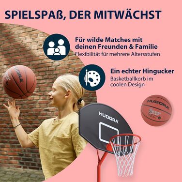 Баскетбольний стенд HUDORA Start: регульована висота, мобільний для дітей, підлітків та дорослих, вуличний з колесами 305 см