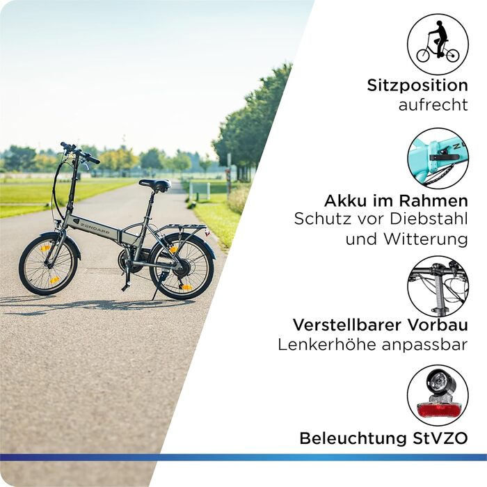 Електровелосипед ZÜNDAPP Z101, 20 дюймів, складаний, 6 швидкостей, для дорослих 150-180 см, міський Pedelec з підсвіткою, складаний електро велосипед