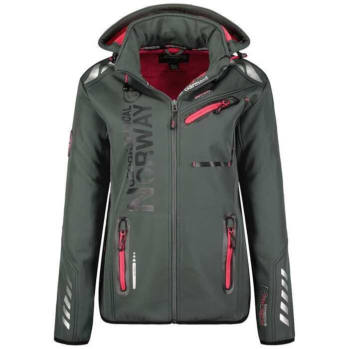 Жіноча куртка-софтшелл Geographical Norway Outdoor: водонепроникна функціональна спортивна куртка для дощу (XXL, темно-сірий з рожевим)