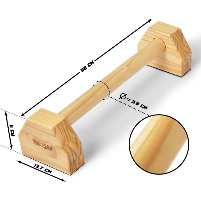 Паралелетки для віджимань Yes4All з дерева та сталі, великі бруси для віджимань та випадінь, неслизькі ручки для віджимань, обладнання для калістеніки, фітнесу та силових тренувань з власною вагою (дерев'яні паралелетки)