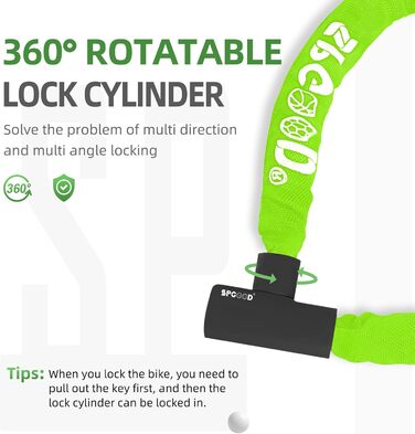 Замок для велосипеда з 3 ключами, антивкрадійний ланцюговий замок 90см, висока безпека, водовідштовхувальний чохол для велосипеда/електросамоката/електровелосипеда/MTB/мотоцикла/вантажного велосипеда 870мм, чорний