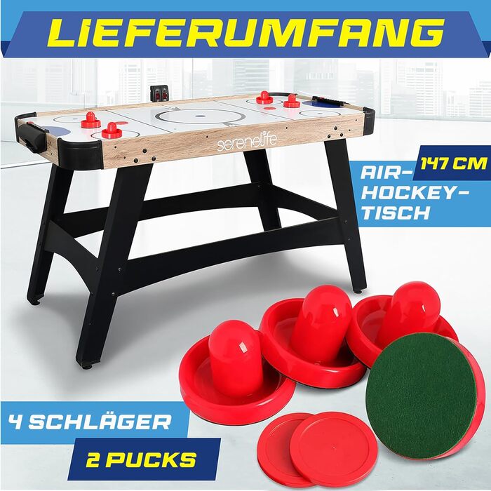 СеренеЛайф Аірхокей: ігровий стіл для аірхокею, стіл для ігор, дитячий та дорослий, блакитно-чорний, модель Natur