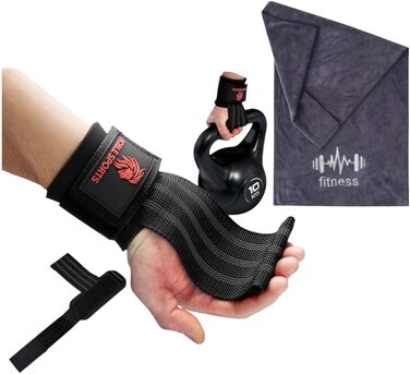 NOBLE SPORTS Затяжки для силових тренувань з м'якою підкладкою, нержавіючий болт, для станового тягнення, пауерліфтингу, бодібілдингу та фітнесу, чорні, з рушником для фітнесу, для чоловіків та жінок