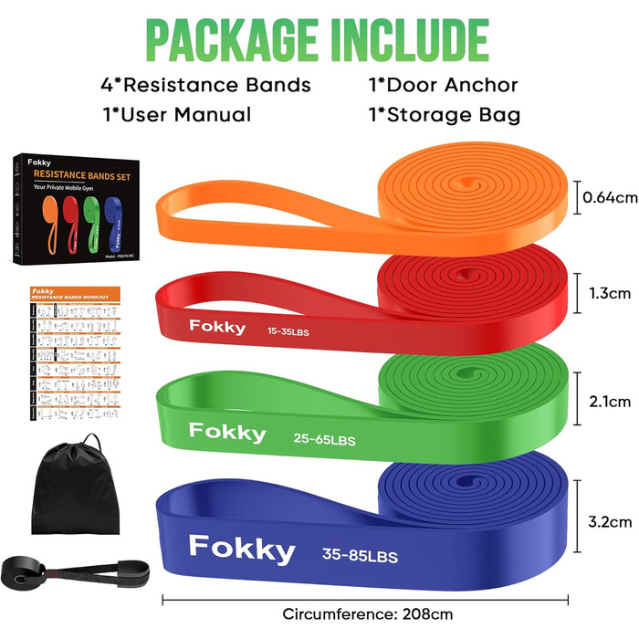 Набір еластичних стрічок для фітнесу Resistance Bands (4 рівні), з дверним кріпленням, постер, сумка. Для розтяжки, силових тренувань, кросфіту, нарощування м'язів, домашніх тренувань. Оранжевий, червоний, зелений, синій