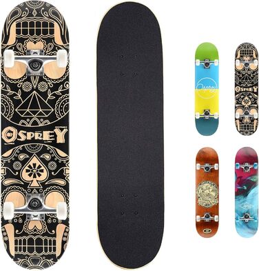 Скейтборд Osprey Absolute Anfänger Double Kick, клен, 78,7×20,3 см, Candy Skull, для початківців