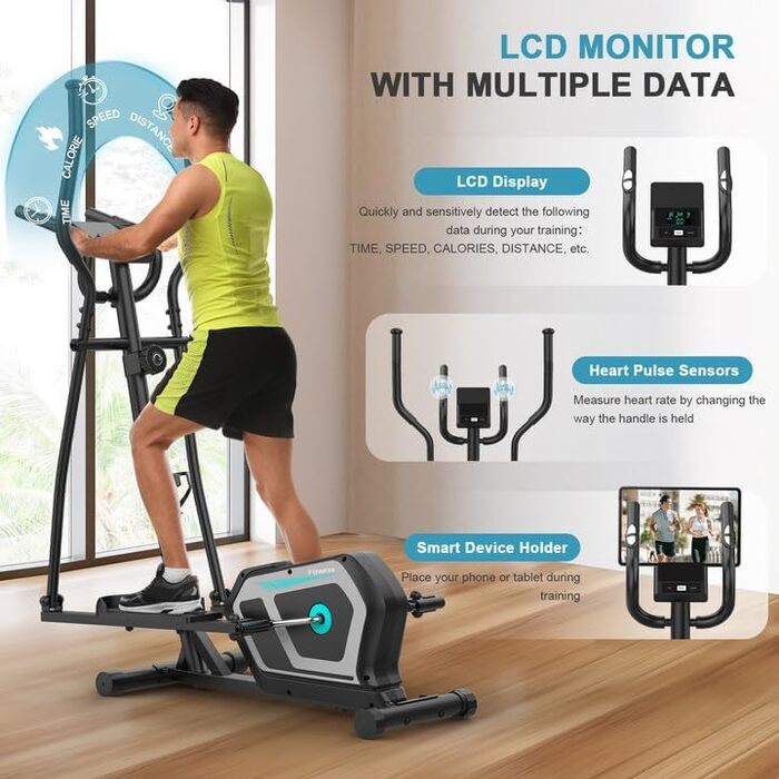 Еліптичний тренажер Crosstrainer 3-в-1 з LCD-монітором та Bluetooth, 16 рівнів опору, 6 кг маховик, до 130 кг, чорний
