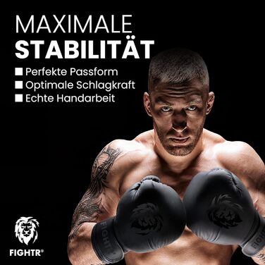 Боксерські рукавички FIGHTR® - Максимальний захист та стабільність | Для боксу, MMA, муай-тай та кікбоксингу | Розміри 8-16 oz, з сумкою 10 oz All Black