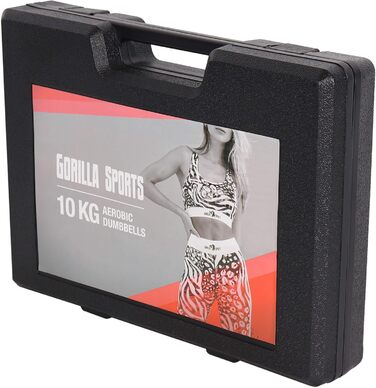 Набір гантелей GORILLA SPORTS® 10 кг з неопрена для фітнесу та аеробіки, зручна валіза, антиковзкі, 2x0,5 кг, 2x1 кг, 2x1,5 кг, 2x2 кг