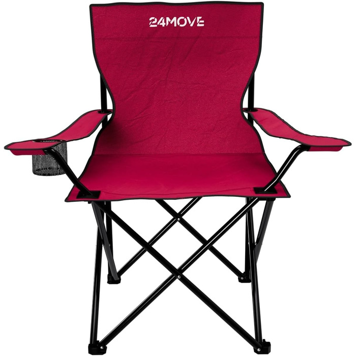 Набір з 2 шт. складних стільців 24MOVE® для кемпінгу та риболовлі з підстаканником - риболовний крісло, складаний стілець для саду, відпочинку, кемпінгу, червоний, поліестер
