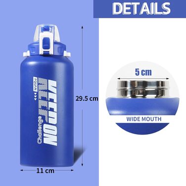 Термос пляшка WENLIM 1.8 л з нержавіючої сталі з трубочкою, BPA-free, ізотермічна, для спорту, кави та чаю, синя, не протікає