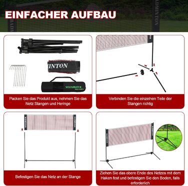 Мережа для бадмінтону Icodm портативна, регульована висота, для саду, вулиці, тренувань (5.1 м)