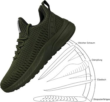 Кросівки Feethit для чоловіків: спортивні, для бігу, зручні, підошва з гуми, дихаючі, армійного кольору, розмір 41 EU