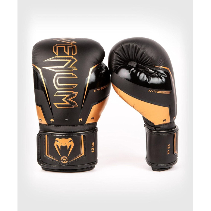 Боксерські рукавички Venum Elite Evo чорного та бронзового кольорів, 14 Oz